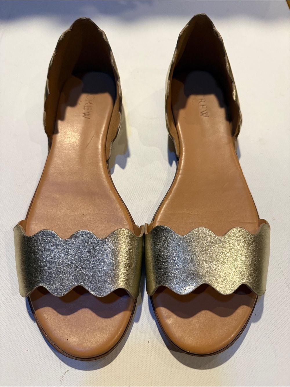 J. Crew Metallic Gold Scallop Leather D'Orsay Sandals